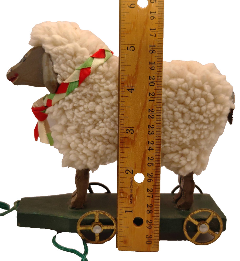 Rustic Miniature Wooden and fFleece Sheep Pull Toy