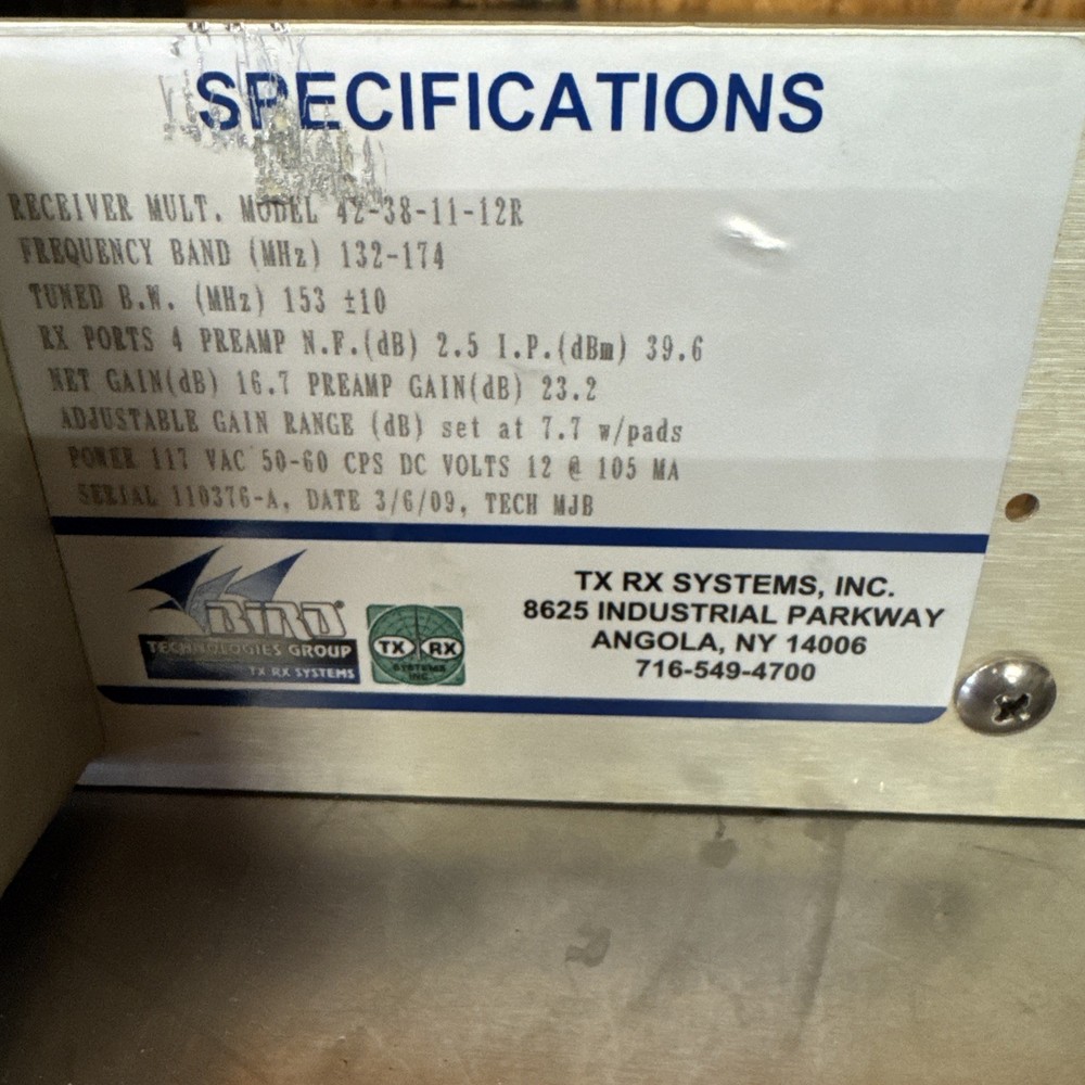 TX RX Systems, Bird Technologies Receiver, Multi. Model 42-38-11-12R da27