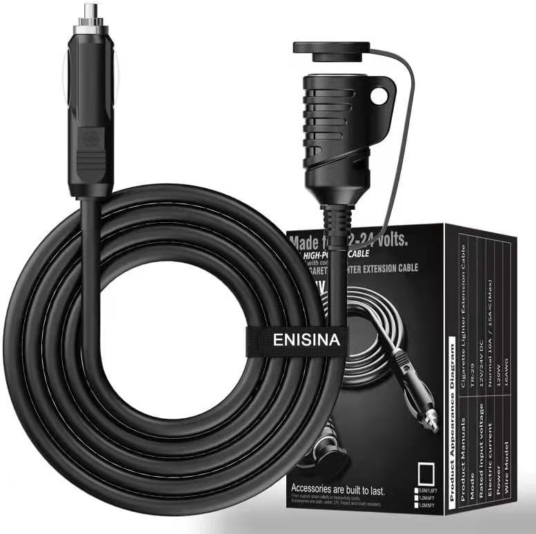 Cigarette Lighter Extension Cable 1.5m-5ft 16AWG Male to Female Socket, DC 12V/2