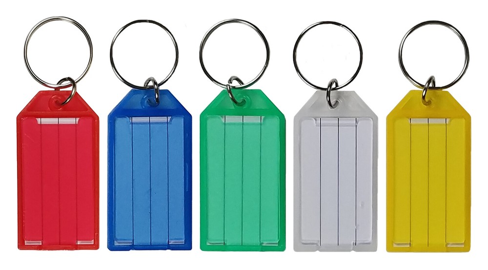 Plastic Key Tags with Split Ring Label Window - Assorted Colors (Package of 100)