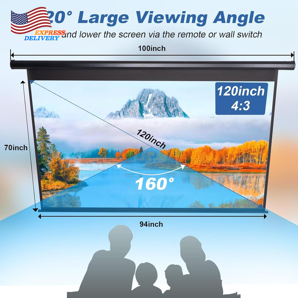 Projector Screen Motorized 4:3 HD Electric Rising Projector Screen Pull down NEW