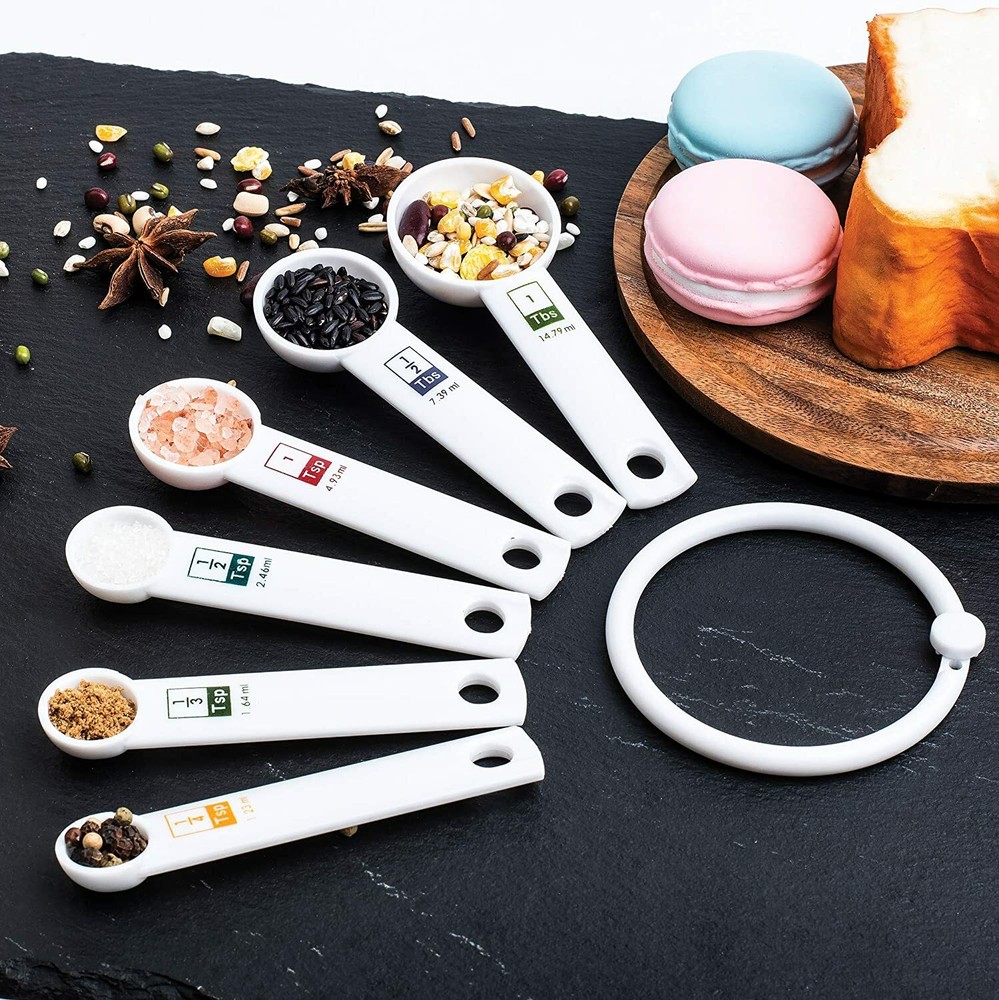 FOX RUN 6 Piece Plastic Measuring Spoons Set - White