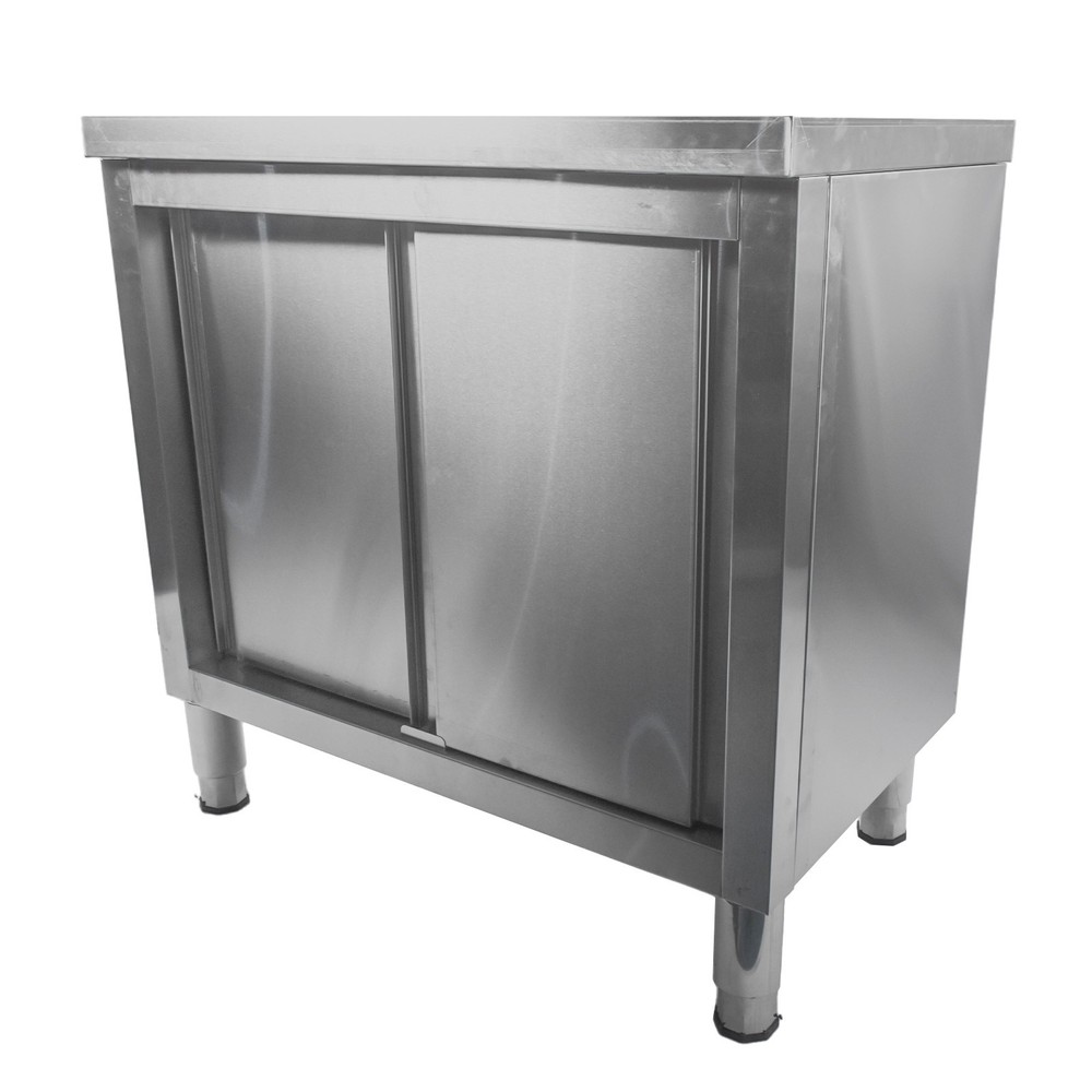 Commercial Kitchen Workbench with Sliding Doors for Prep Work Stainless Steel