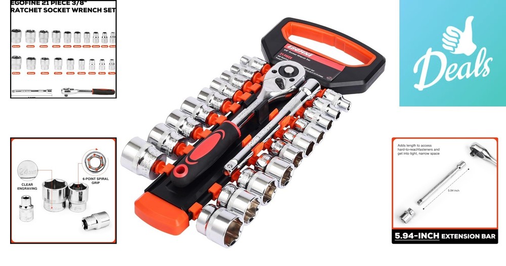 Professional 21pc Ratchet Socket Set with Quick-Release Handle and Extensions