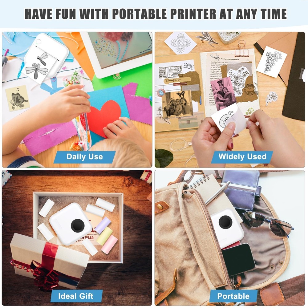 Moremore Mini Sticker Printer Thermal Printer with 10 Rolls Papers and Sticke...