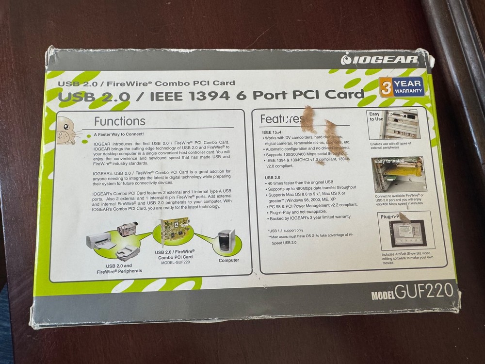 IOGEAR GUF220 USB 2.0 & FireWire Combo PCI Card