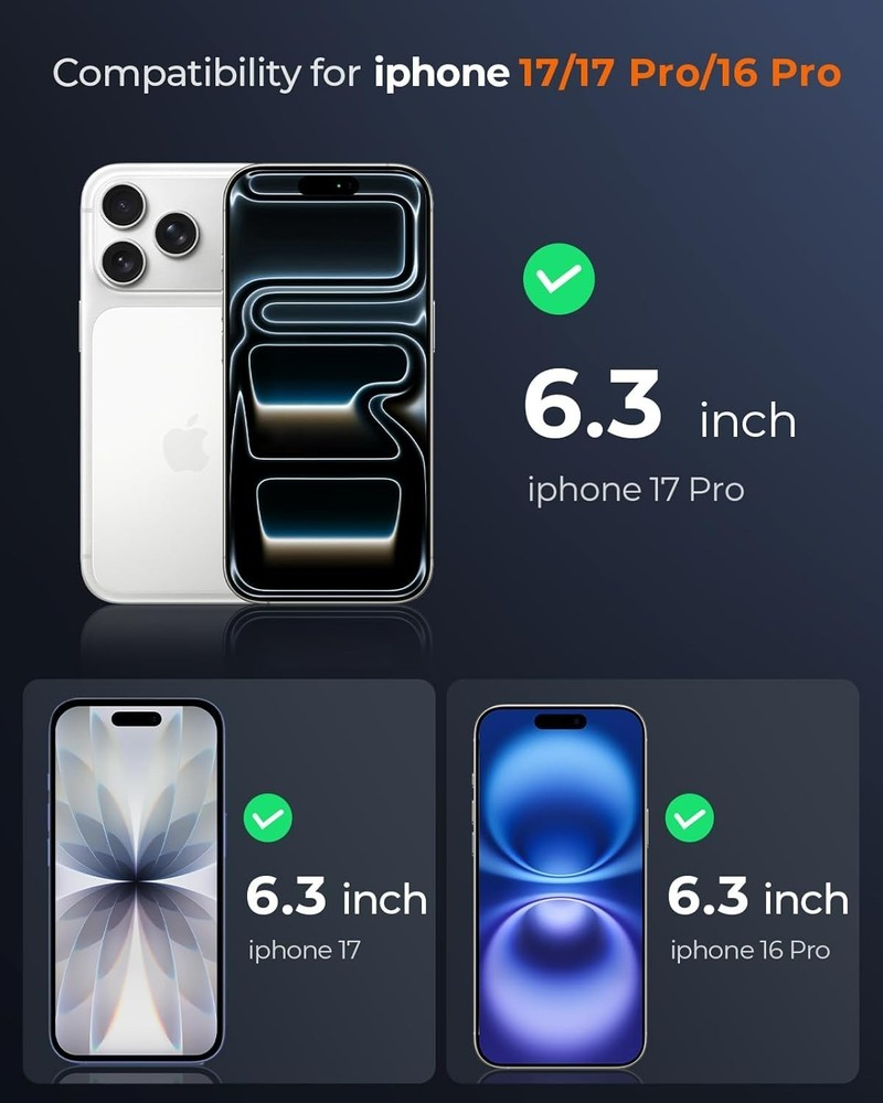 2 Pack for iPhone 17 / 16 Pro Screen Protector Tempered Glass, Military Grade