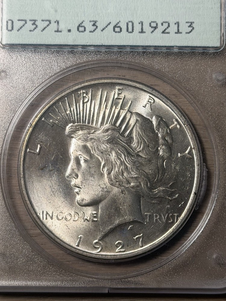 1927 D Silver Peace Dollar PCGS Rattler MS 63