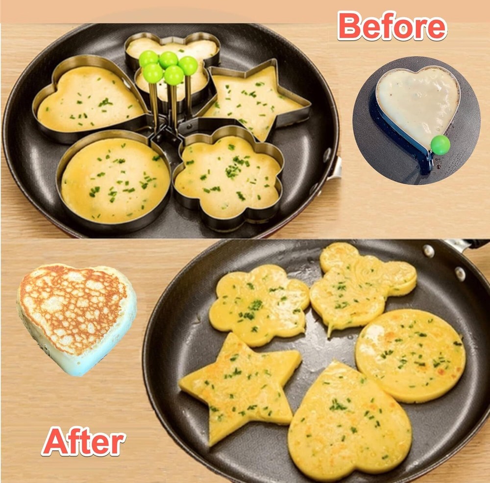 5Pcs Fried Egg Non Stick Stainless Steel Pancake Ring Mold Cooking Kitchen Tools