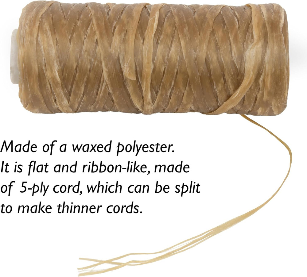 Artificial Sinew Waxed Thread – Flat Polyester Craft String, Natural Color, 5-Pl