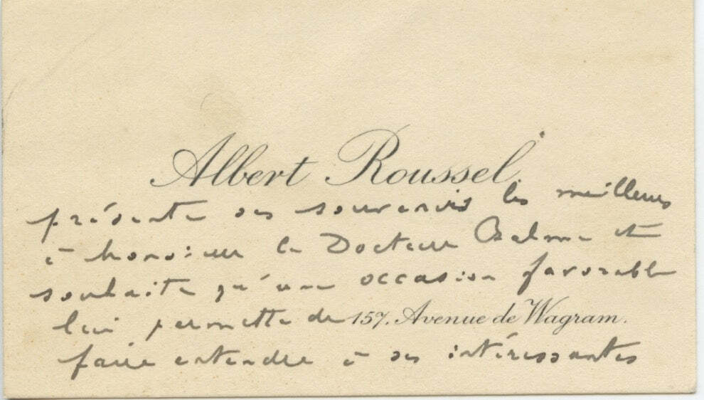 Roussel, Albert. (1869 - 1937)Autograph Note on his Visiting Card