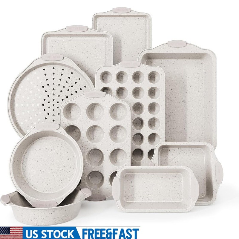 Stackable Non Stick Baking Set 10 Piece Silicone Handles Durable Bakeware Set US