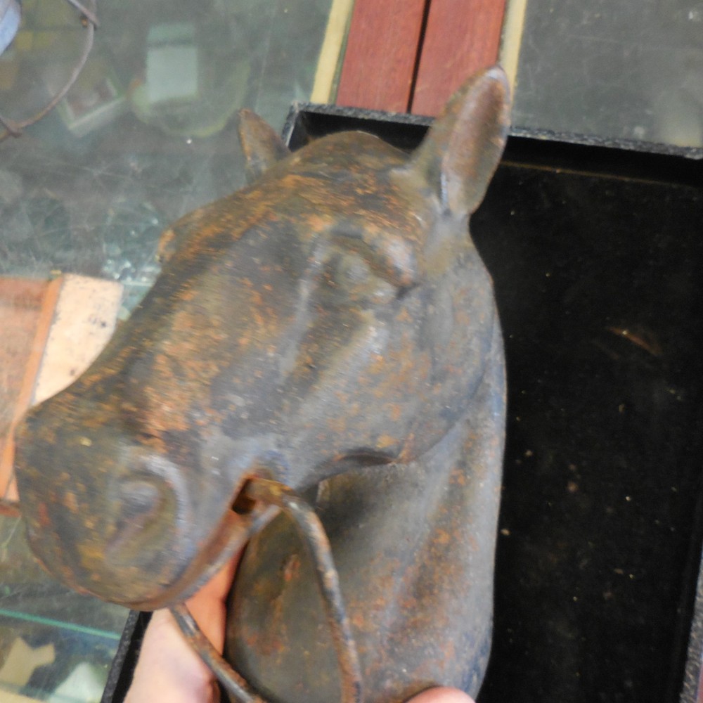 Vintage Cast Iron Horse Head Hitching Post Top With Ring