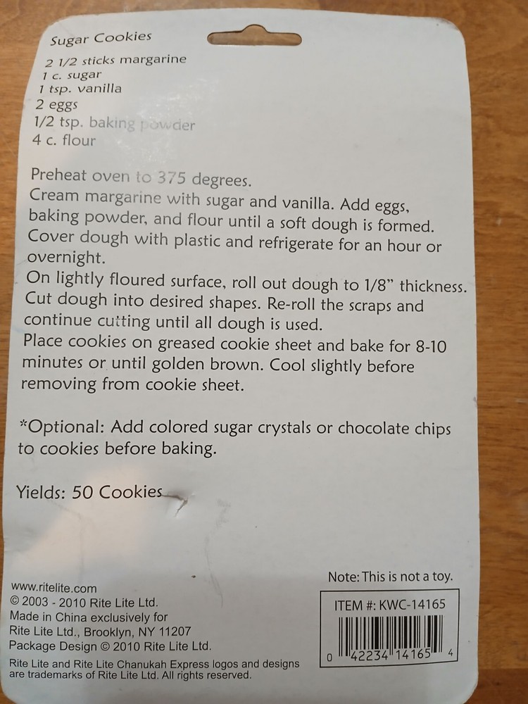 Rite Lite Chanuaka Cookie Cutters New