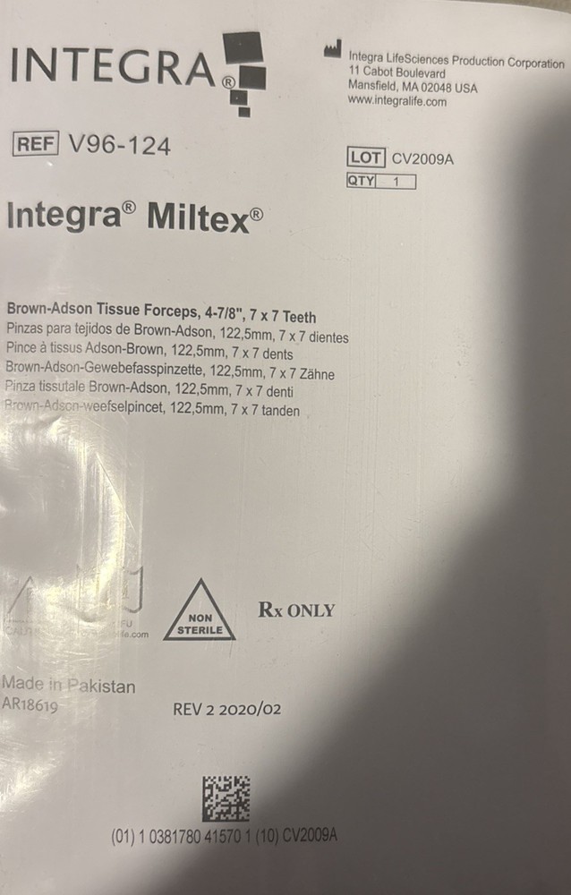 Integra Militex Brown-Adson Tissue Forceps,4-7/8”, 7x7 Teeth
