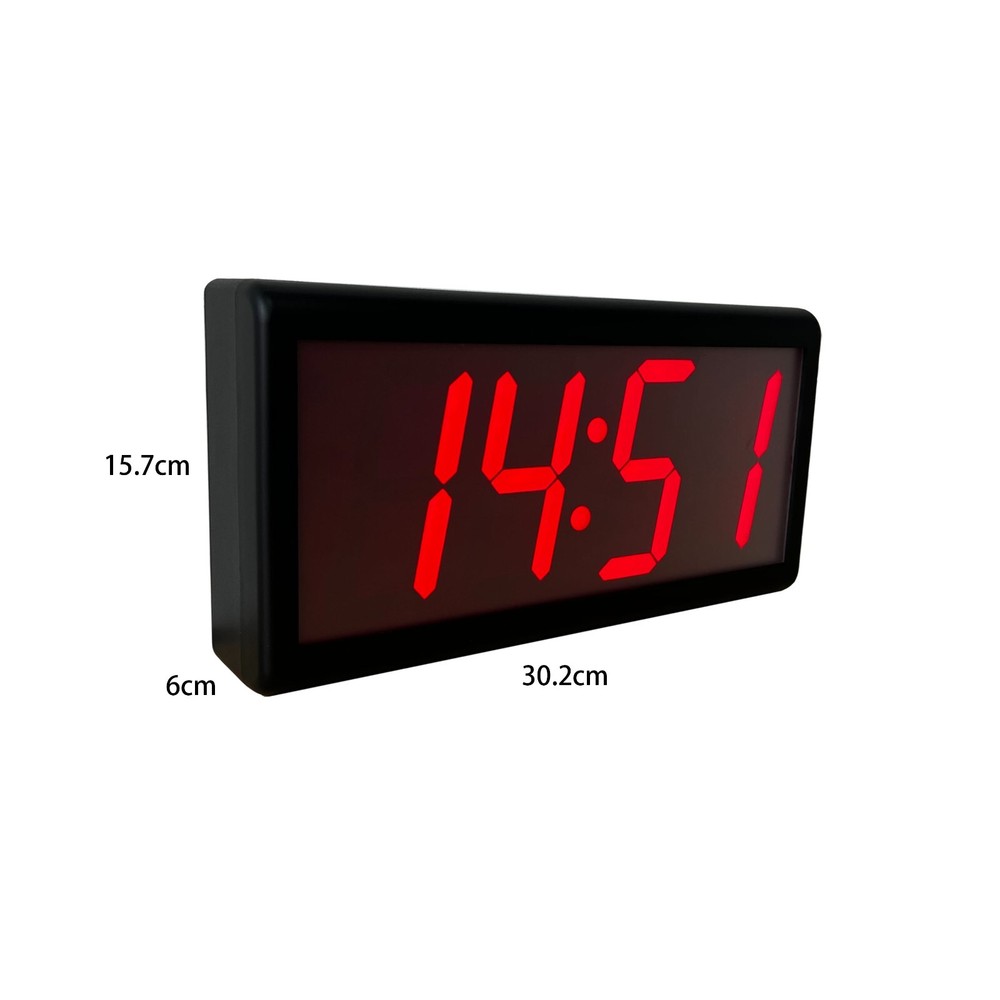 4" 4 Digit IP PoE Clock, Red LEDs, Black Plastic Case, Automatic DST Reset