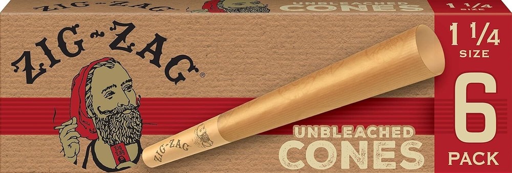 ZIG-ZAG Pre Rolled Cones Unbleached 1 1/4 Size (36-Pack) 6 Cones Per Pack