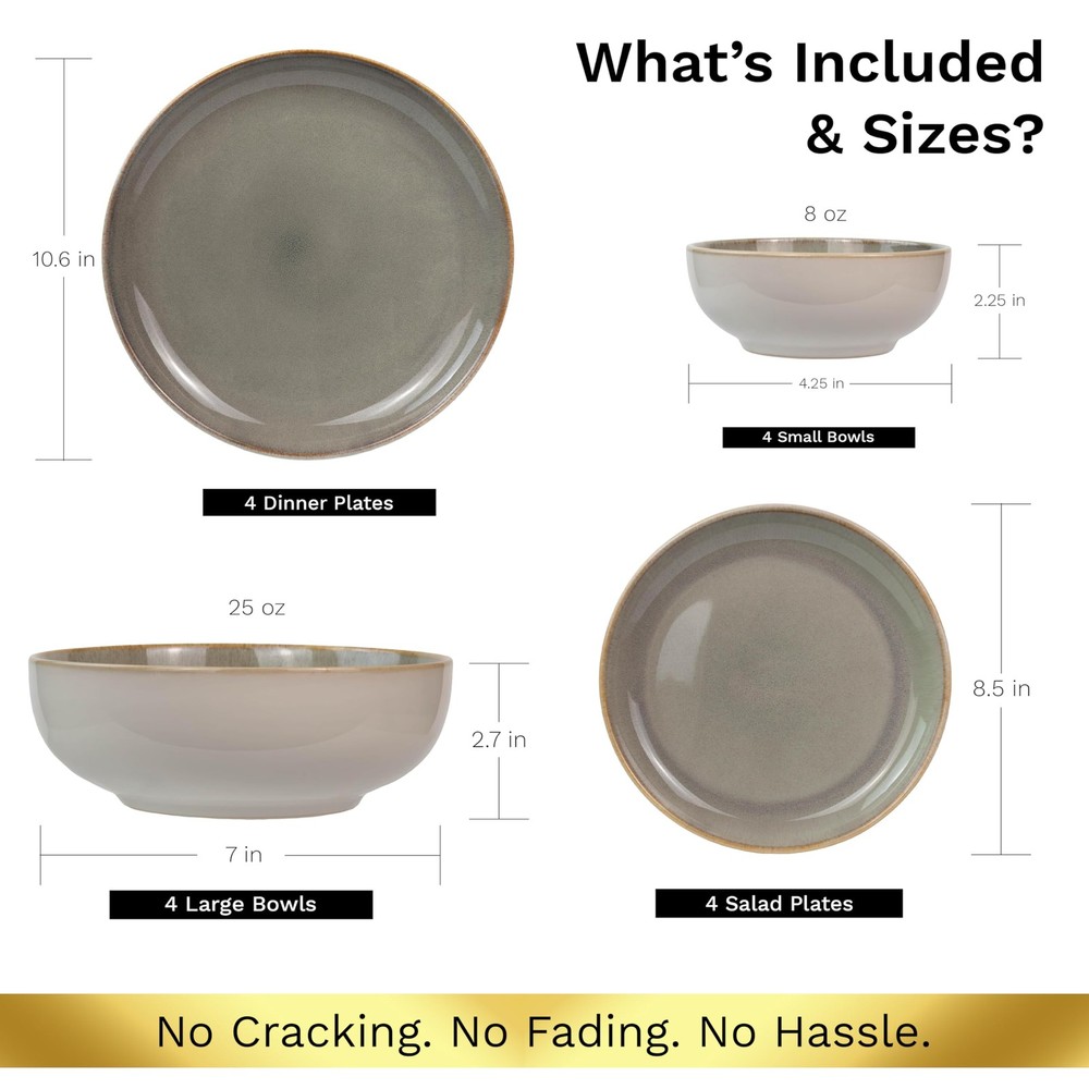 Sango 16-Piece Stoneware Dinnerware Set for 4, Set, Green/Cream