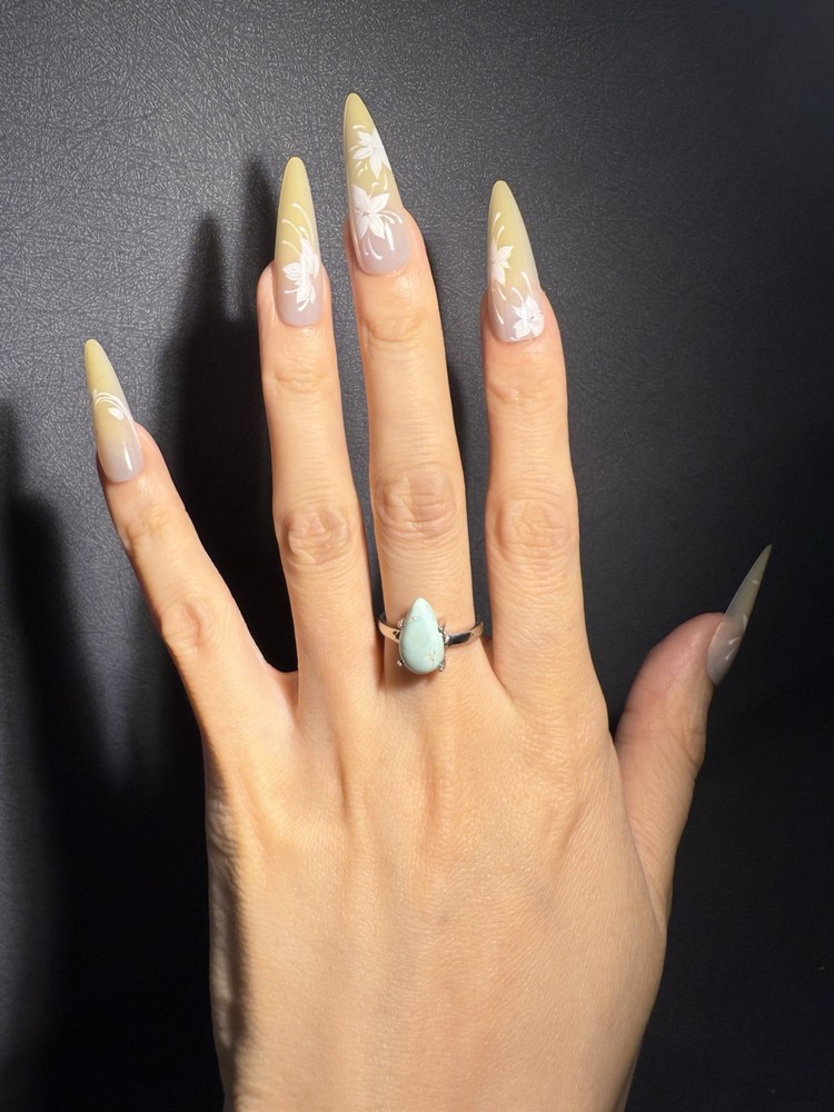 Natural Hubei Turquoise Drop Ring / Silver- plated/adjustable