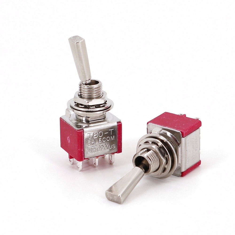 5Pcs SH T8011-U Flat Handle 6Pin ON-ON DPDT 2-Position Mini Toggle Switch