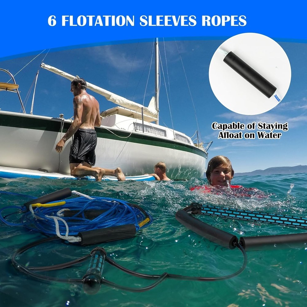 Dyneema 75FT Wakeboard Rope & Handle, No Stretch, Floating T-Handle Ropes