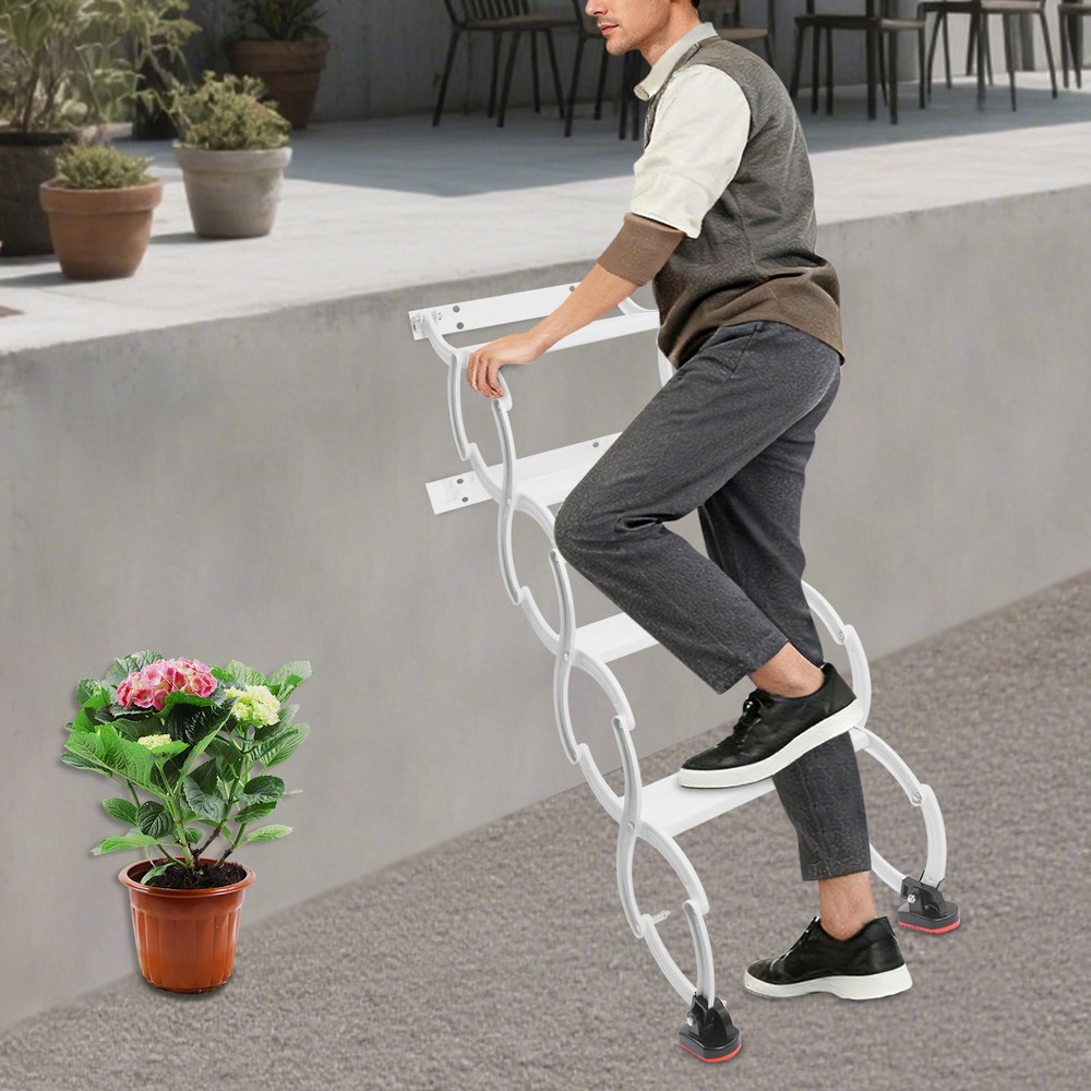 4-Step Wall Mounted Folding Ladder, White Retractable Telescoping Step Ladders