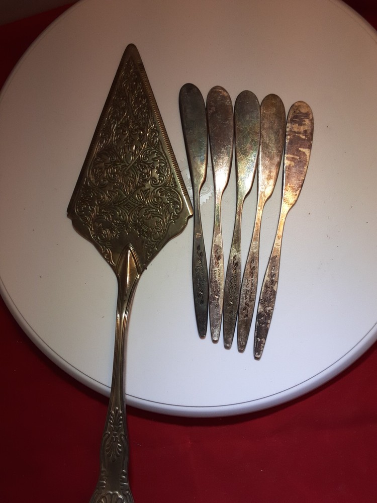Vintage Silver Plated Cake Server small tiny butter knives (5) Lot