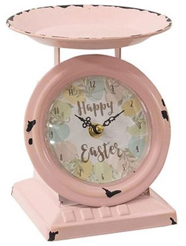 New HAPPY EASTER PINK Scale Tabletop Clock - Distressed 7" Tall