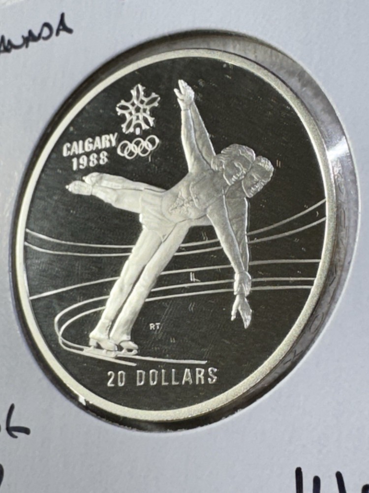 1987 Canada 20 Dollar Large Silver Proof Olympic Commemorative Figure Skating