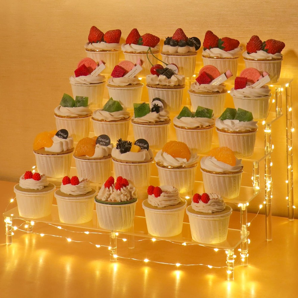 15.6" Acrylic Display Riser with LED Lights - 5 Tier Cupcake Stand & Perfume ...