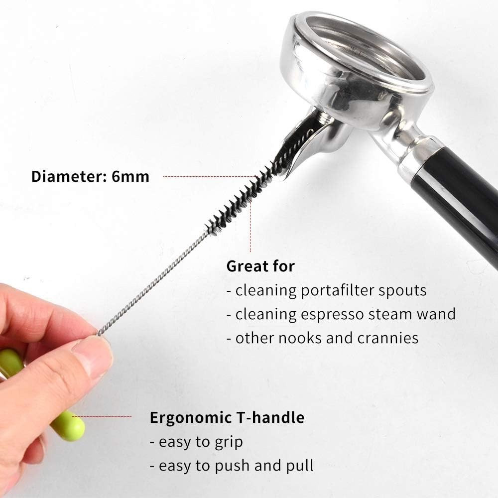 Long Handle Espresso Machine Cleaning Brush Set - 5 Essential Tools for Baristas