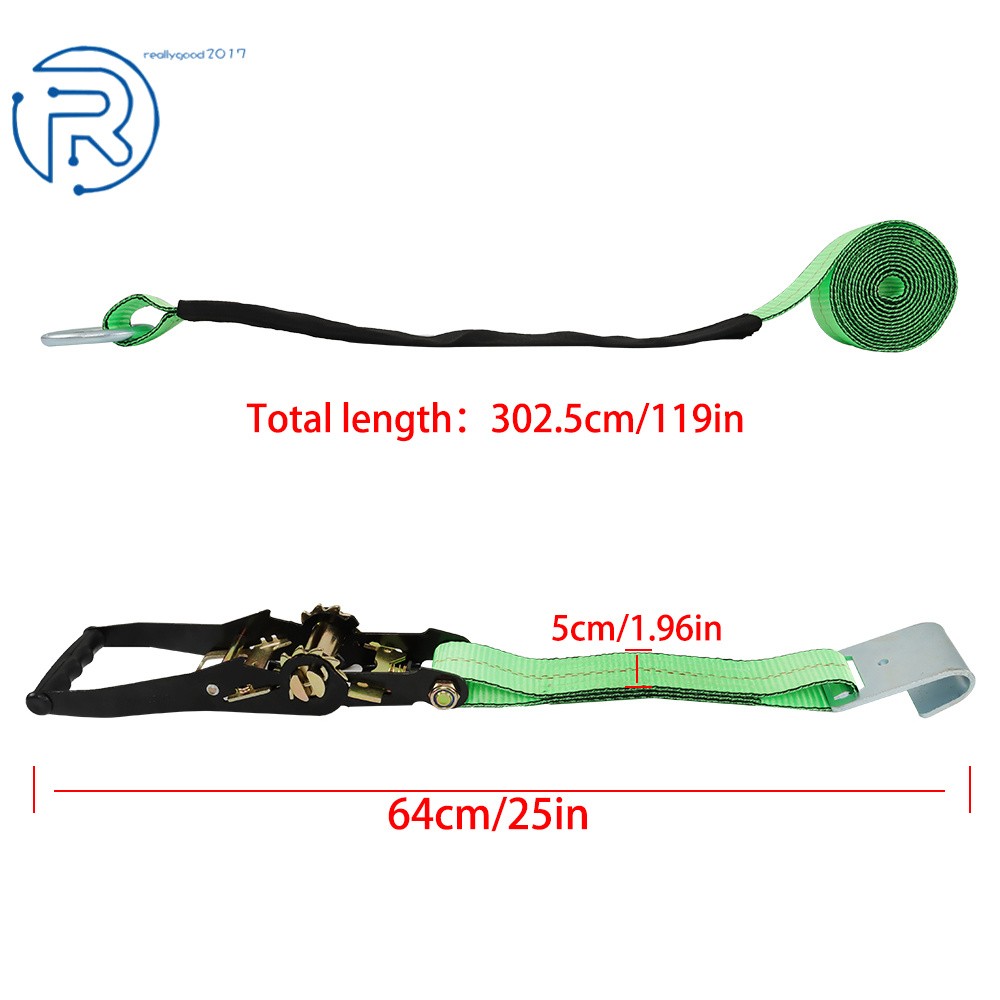 New Car Tie Down Green Polyester with Flat Hooks 3,300 Pound Safe Working Load