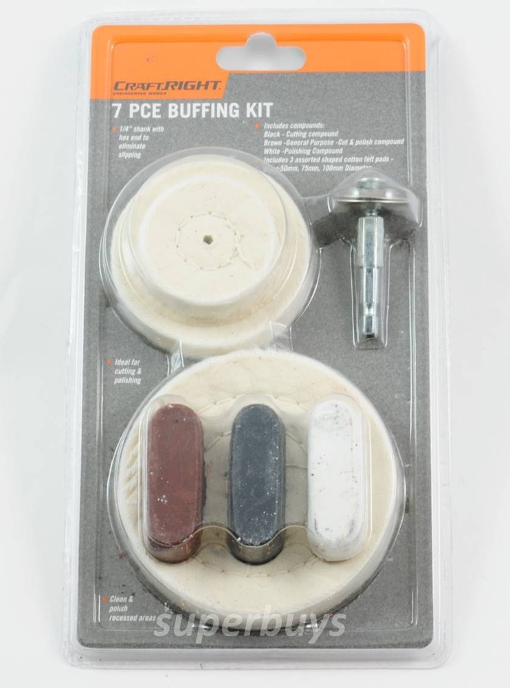 7pc White Cloth Buffer Wheel Kit 50 75 100mm Mandrel + Polishing Compound Bit