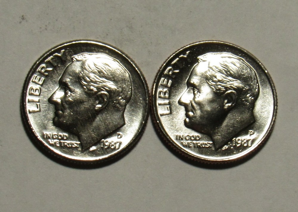 1987 P&D Roosevelt Dimes in BU condition