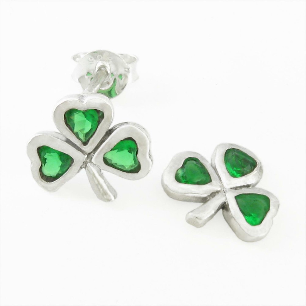 Emerald Shamrock Post Earrings in SOLID Sterling Silver - NEW!