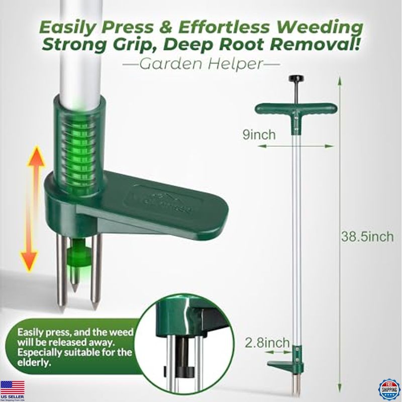 Stand Up Weed Puller Tool, Long Handle 3 Claws Dandelion Root Remover, 1 Pack