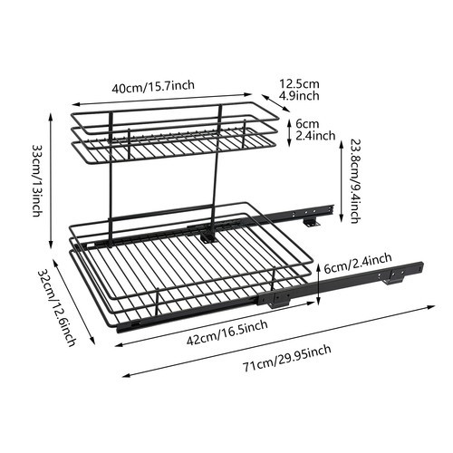 2-Tier Pull-out Cabinet Storage Rack, Sliding Out Storage Rack Under Sink, Black
