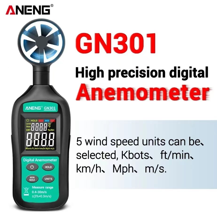 ANENG GN301 Digital Anemometer Wind Speed Meter Temperature LCD Backlight AU