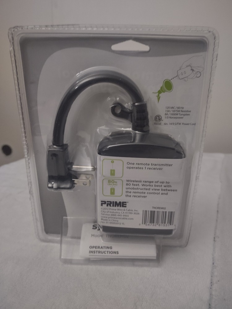 Prime Remote Control Power System TNOREM02, Black, 80ft Range, 125V