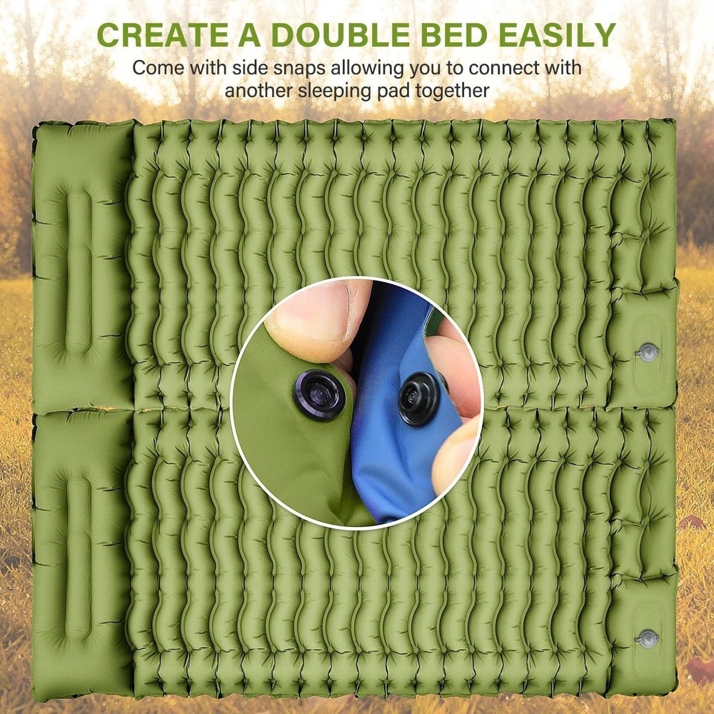 Ultralight Inflatable Camping Sleeping Pad with Built-in Pillow - Compact Green
