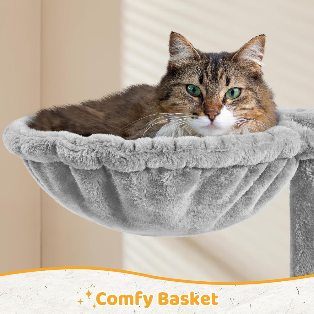 | 54in Cat Tree | Multi-Level Cat Tower w/Spacious Perch, Cozy Condo and Hamm...