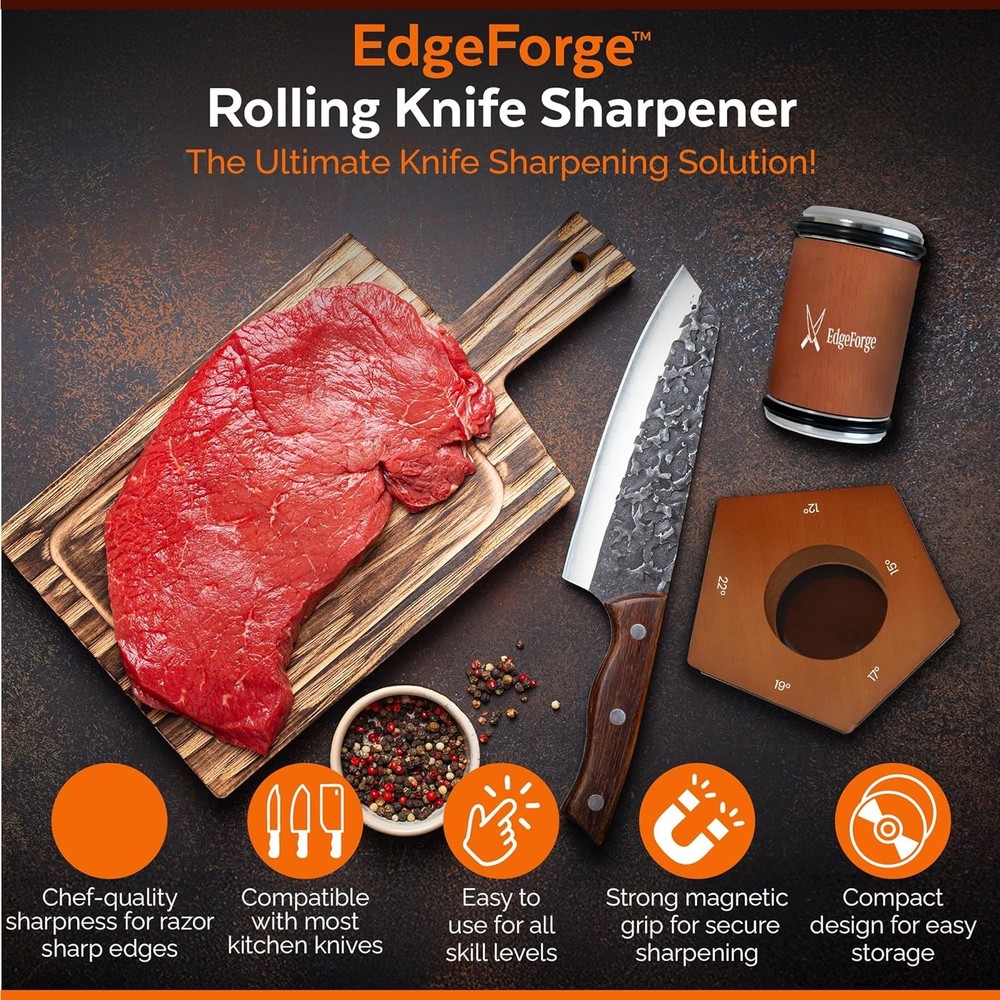Rolling Knife Sharpener Kit - Dual-Grit Diamond & Ceramic Wheels