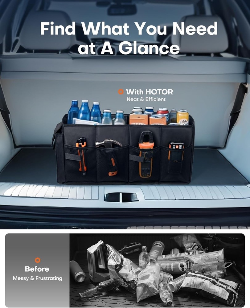 Versatile Black Car Trunk Storage with 2 Compartments for Maximum Organization
