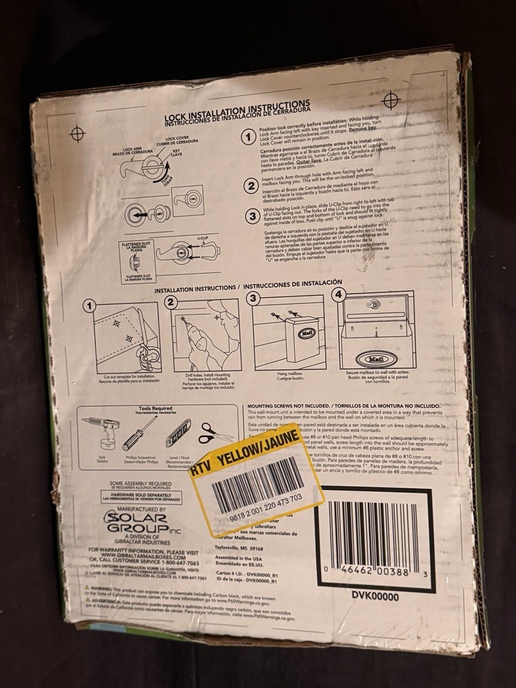 Gibraltar DVK00000 Wall-Mount Locking Mailbox, Black