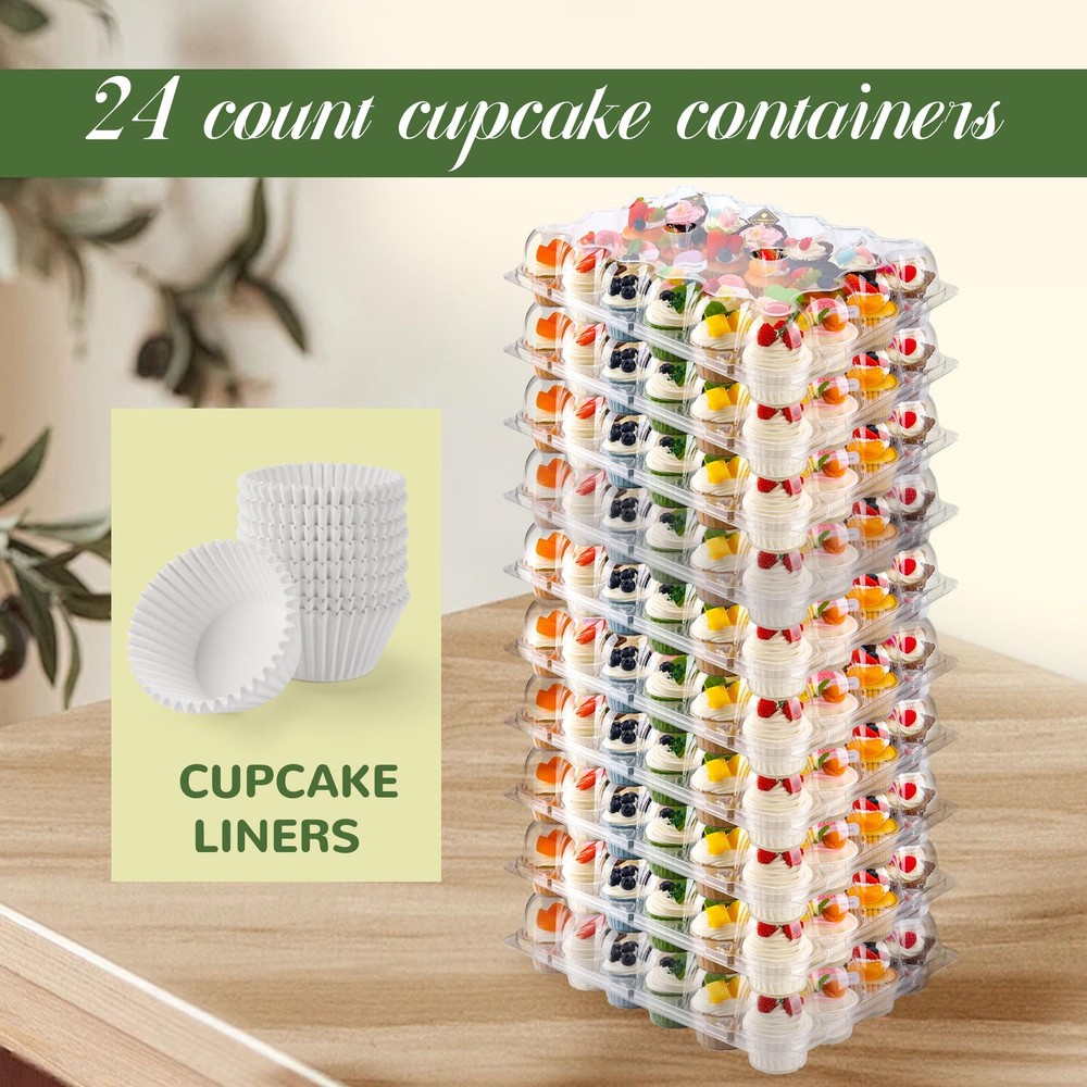 24 Count Cupcake Containers 10 Pack Cupcake Holders Plastic Stackable Cupcake...