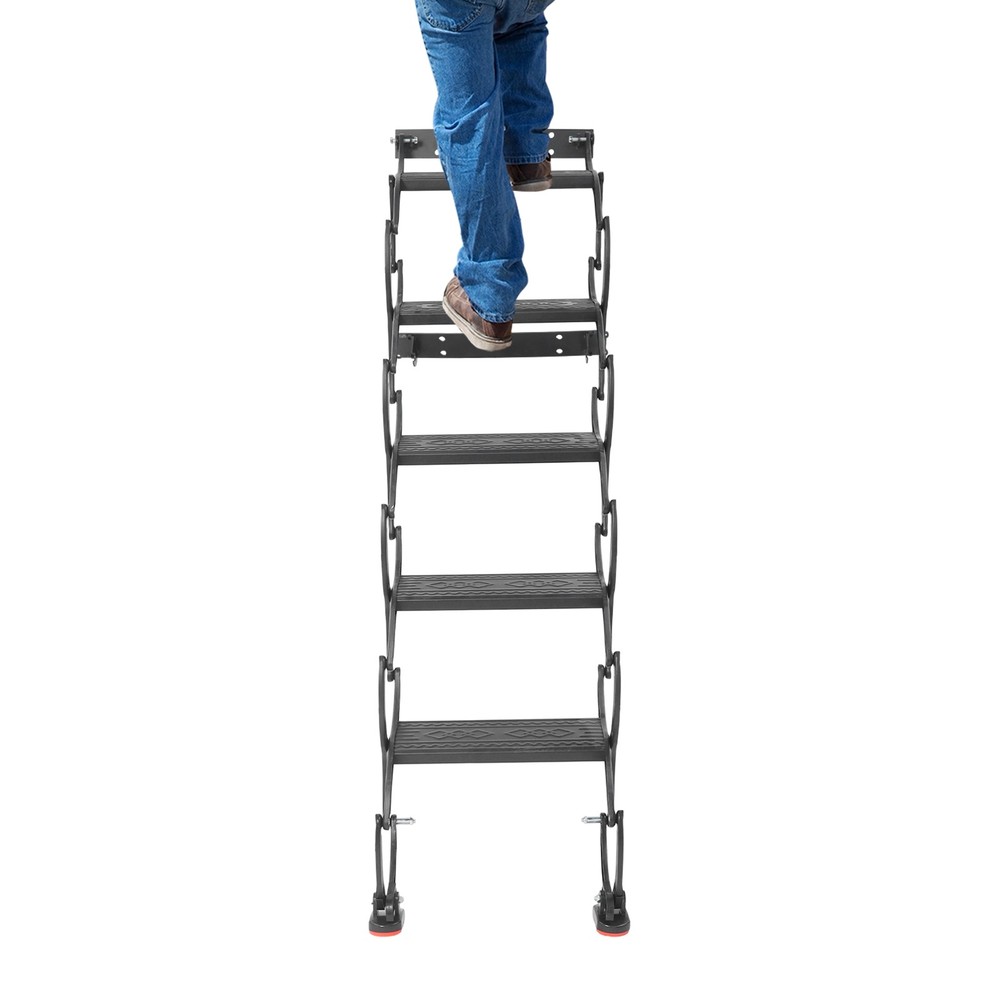 5-Step Wall Mounted Folding Ladder, Black Retractable Telescoping Step Stairs