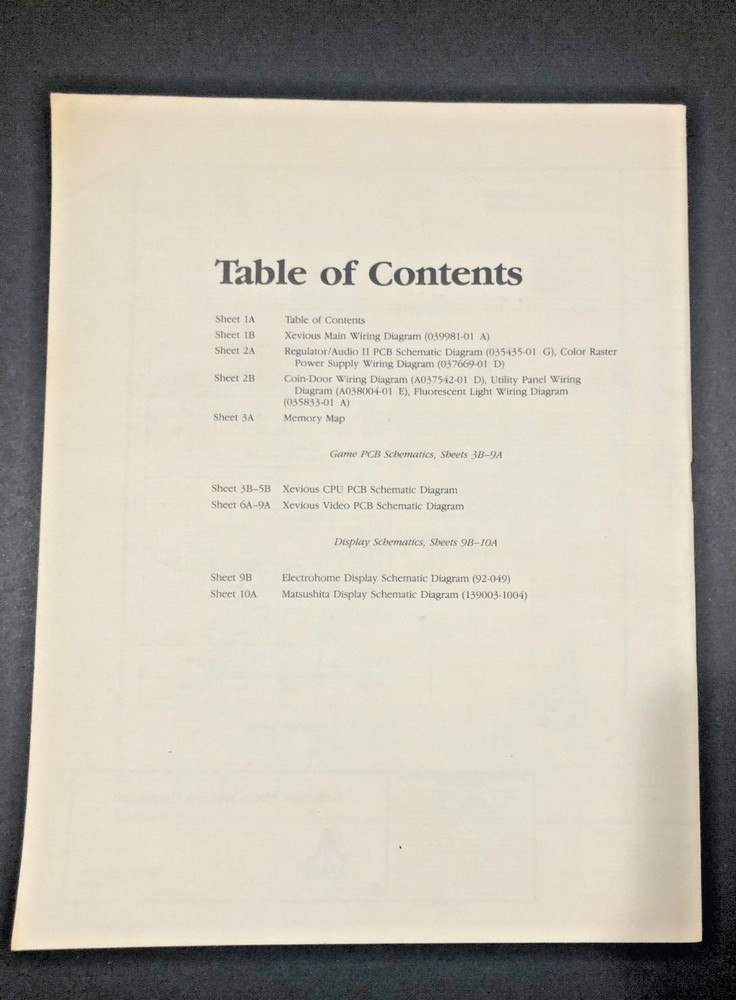 Atari Schematic Package Supplement to Xevious Operators Manual