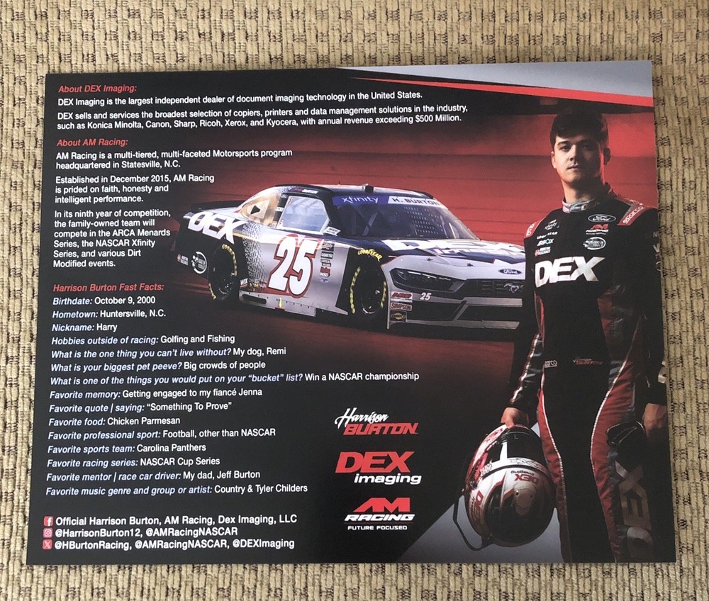 Nascar Xfinity Driver #25 Harrison Burton DEX 2nd version 2025 Postcard