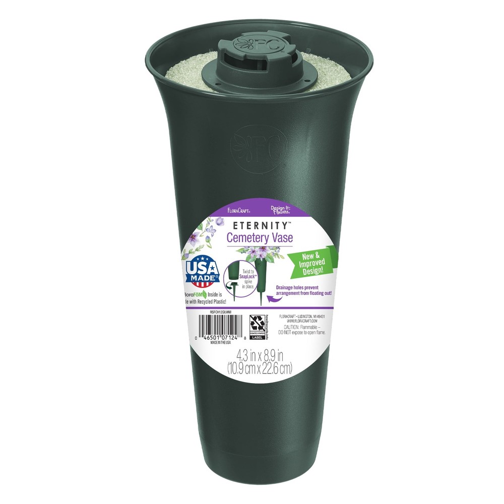 (2 pack) 12.9" Eternity Cemetery Green Plastic Cone Vase