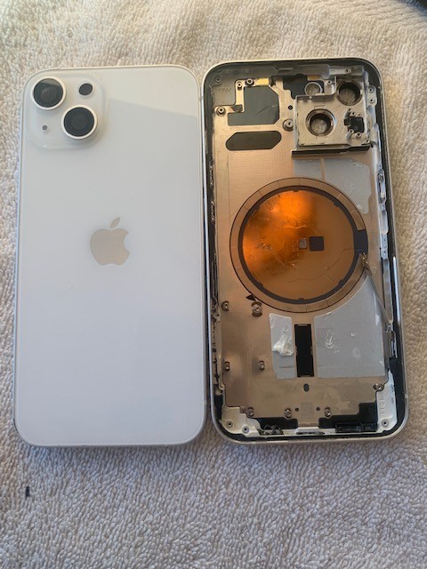 Apple iPhone 13 rear housing back glass chasis white C )